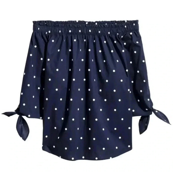 H&M Blue & White Polka Dot Off-the-shoulder Top - Picture 1 of 6